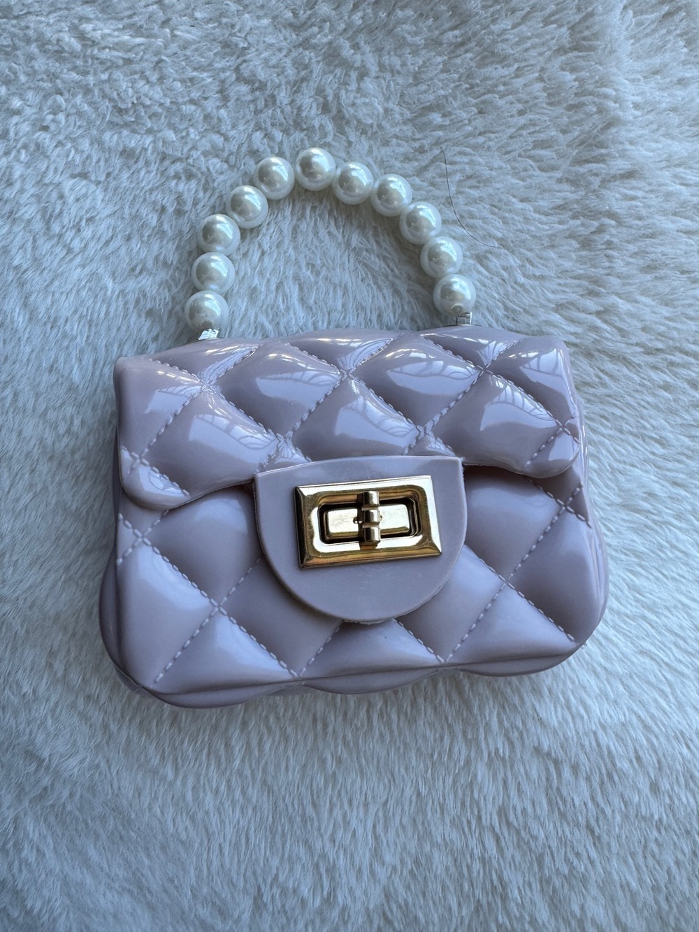 Pearl-Handle Quilted Mini Top-Handle Bag in Light Lavender